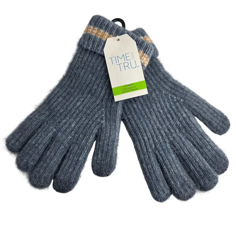 Time and Tru Striped Touchscreen Gloves Blue Winter Accessory‎